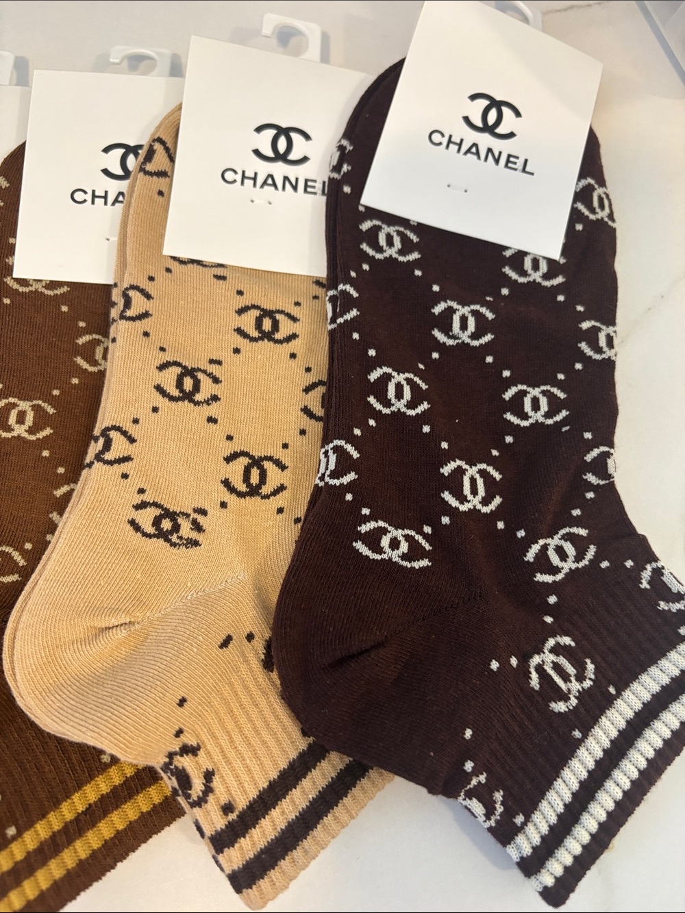 Monogram Ankle Socks - Black, White, Brown, Tan, Dark Brown - Picture 3 of 3